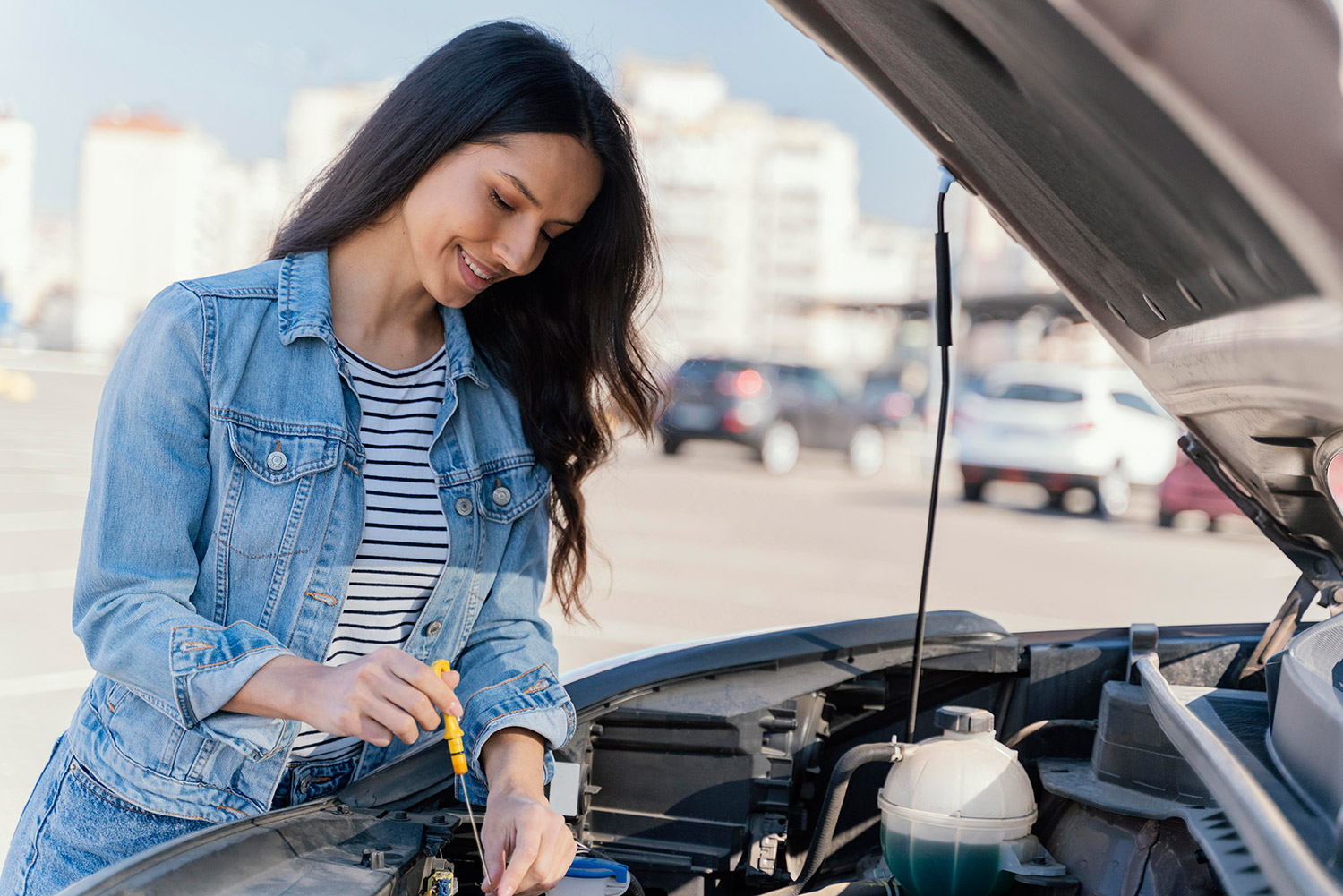 Car she. Car Oil woman.